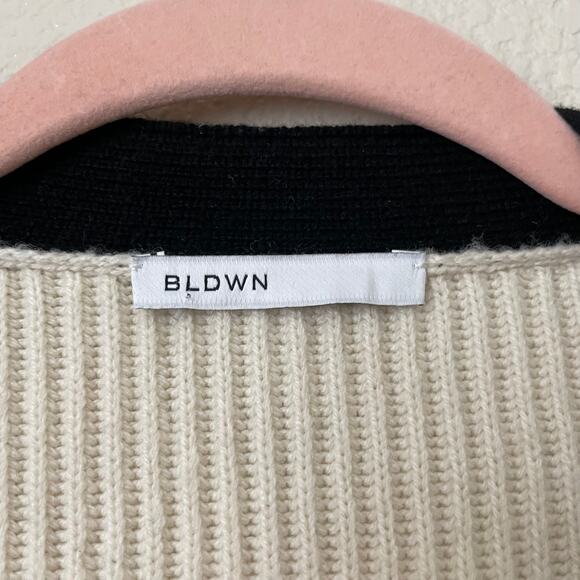 BLDWN Cardigan Women Small Cream Black Sparrow Cashmere Wool Ribbed Knit Sweater - Picture 9 of 12